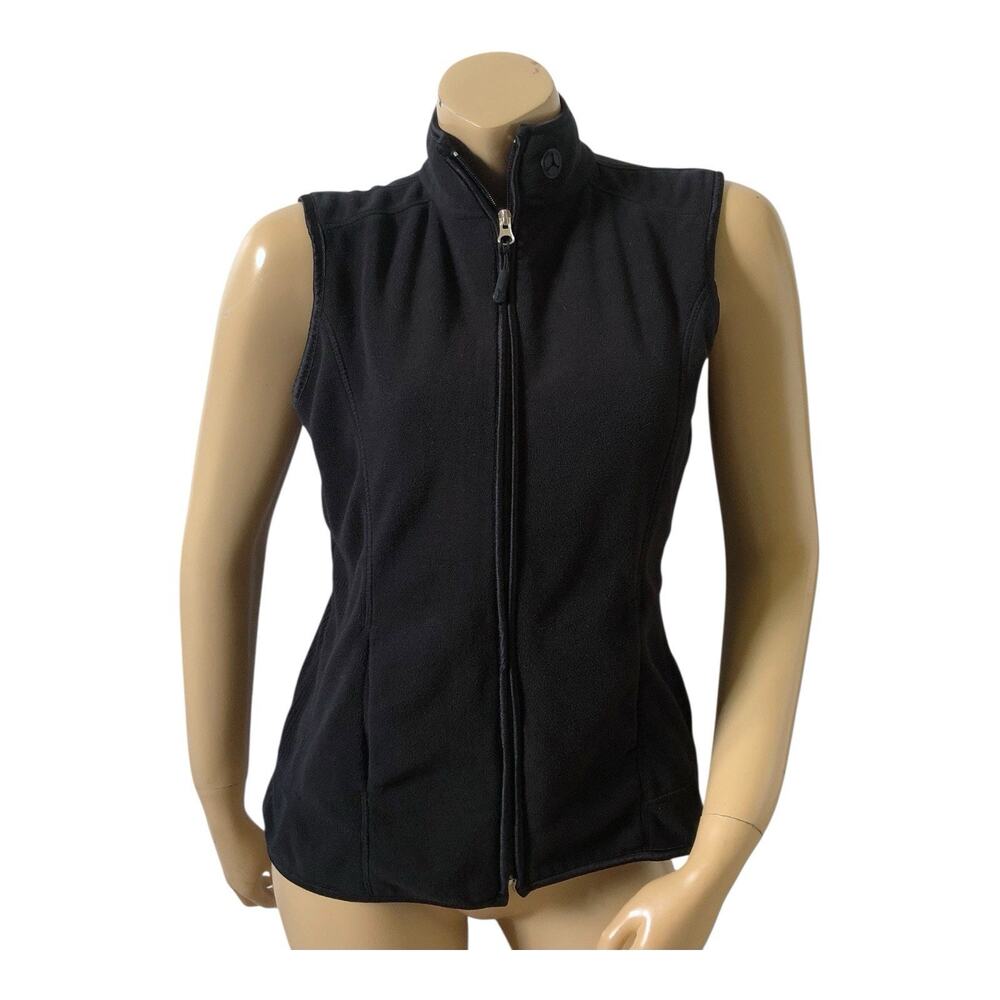 Danskin Now Fleece Vest Womens S 4/6 Black Full Zip Mock Neck Pockets Stretch